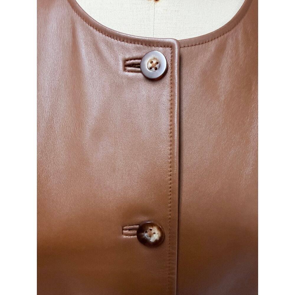 Talbots Petites Brown Leather Jacket Button Front Size 16P - Picture 3 of 6